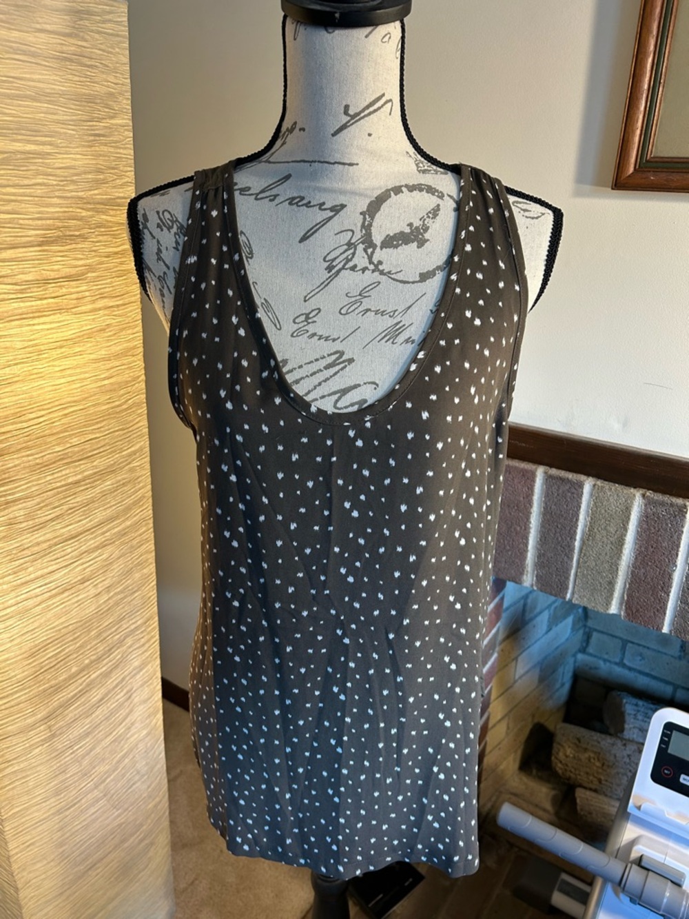 LOFT Khaki Green Tank with White Heart Dot Print
